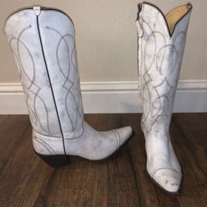 Tony Lama Antique White Geneva Leather Boots